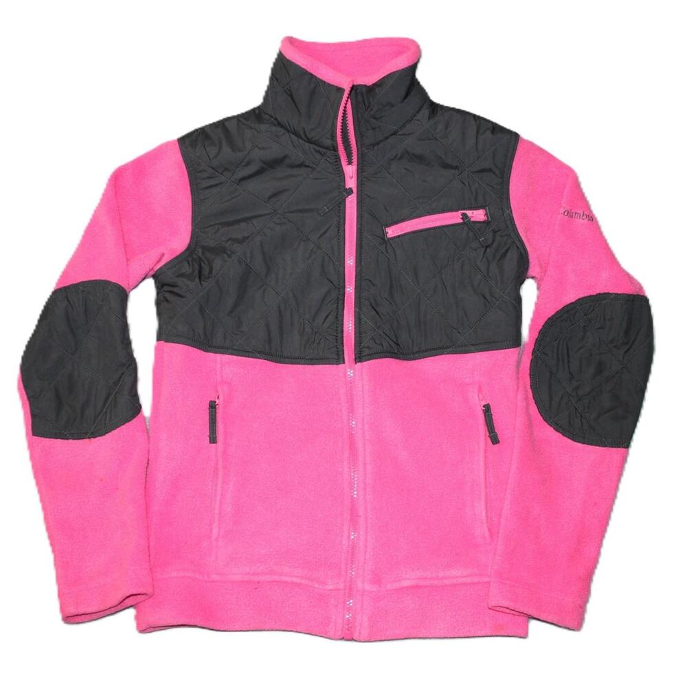 Columbia Jacket Unisex Kids 14-16 Pink Quilted Fleece Full Zip Pockets